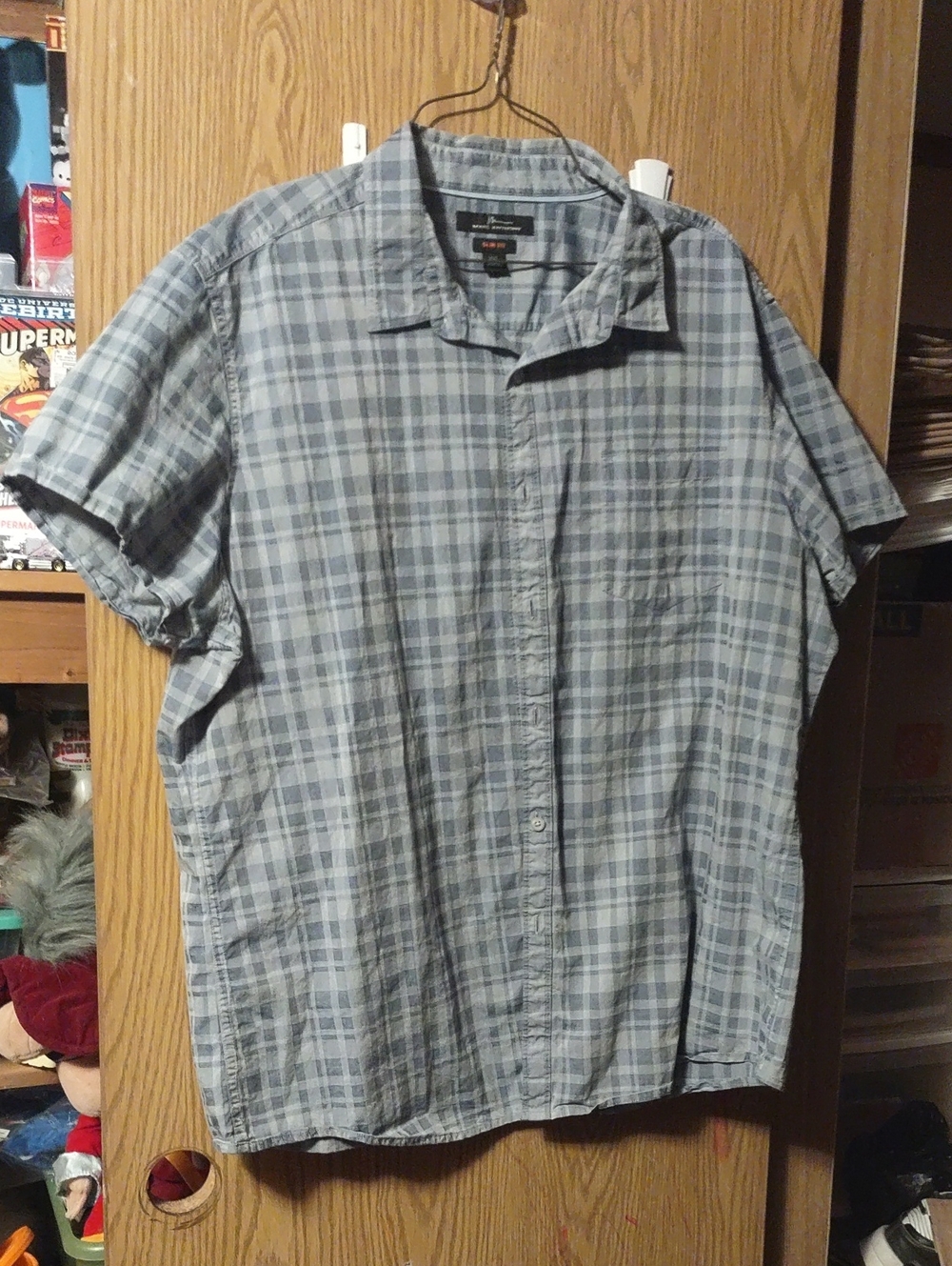 Marc Anthony Men’s Light Blue Plaid Short-Sleeve Button-Down Shirt